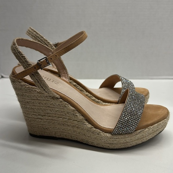 Schutz Salita Wedges High Heel Shoes Espadrilles Rhinestones Ankle Strap 8.5 - Picture 5 of 9
